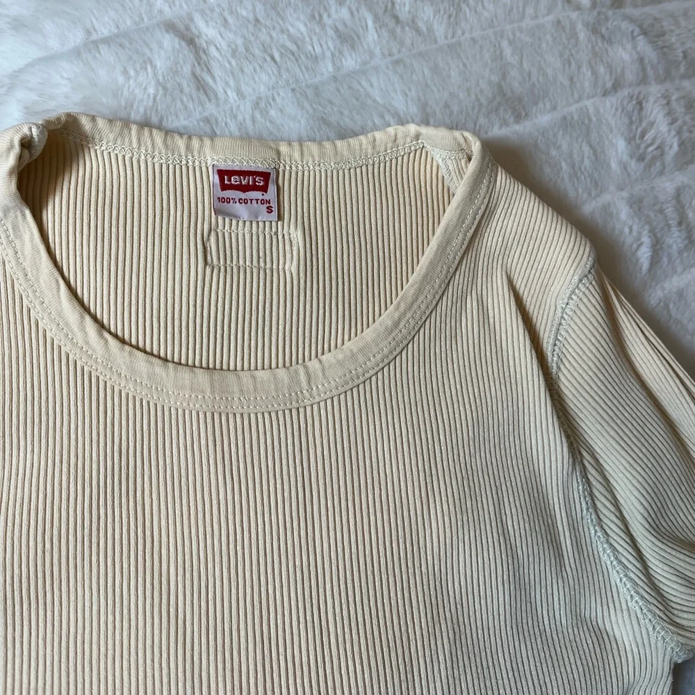 Levi’s Girls S Cream Ribbed Long Sleeve Tunic Tee Fall Winter Spring 100% Cotton